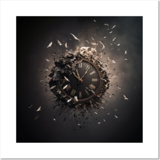 Fantasy blown up clock with black background Posters and Art